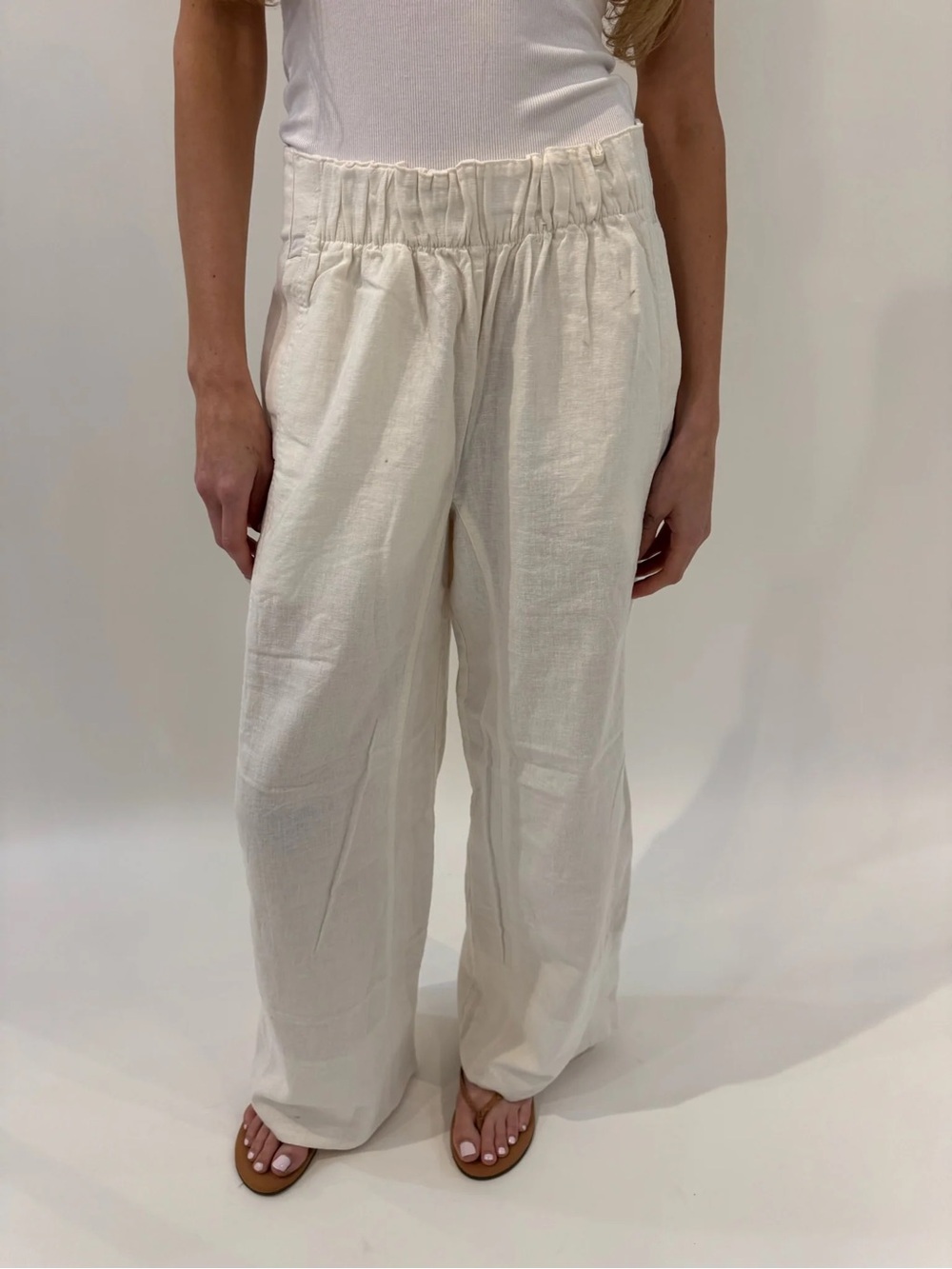 Free People Days End Linen Pull On Pant in Clean Ivory Size M NWT